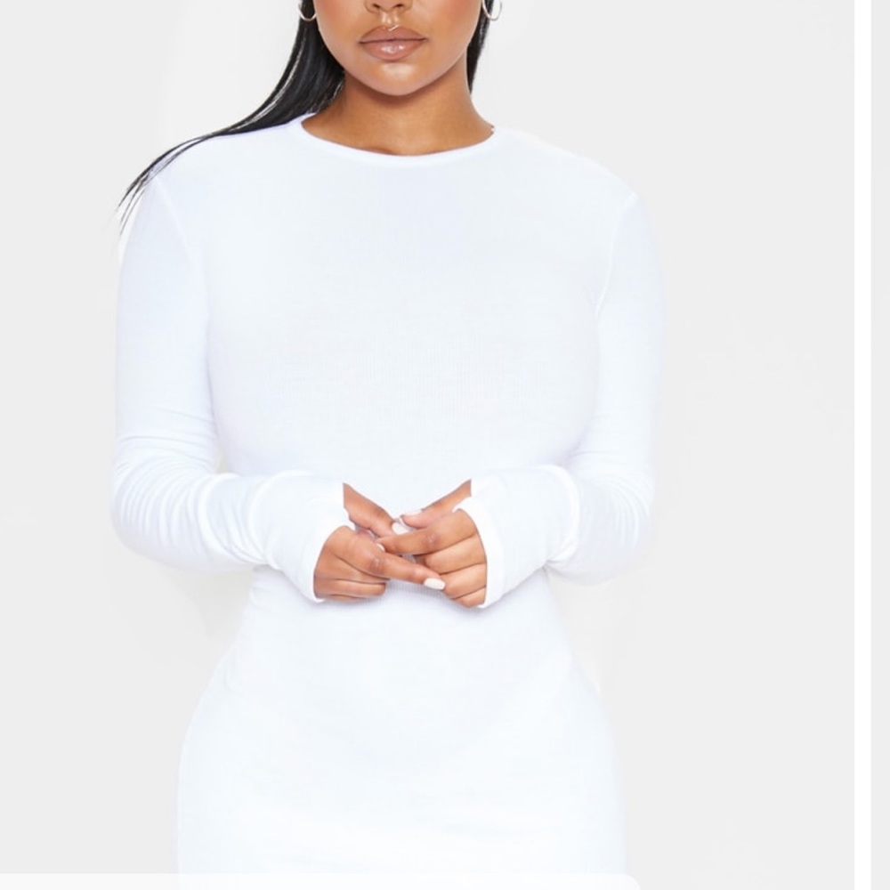 White Long Sleeve Thumb Hole Bodycon Dress